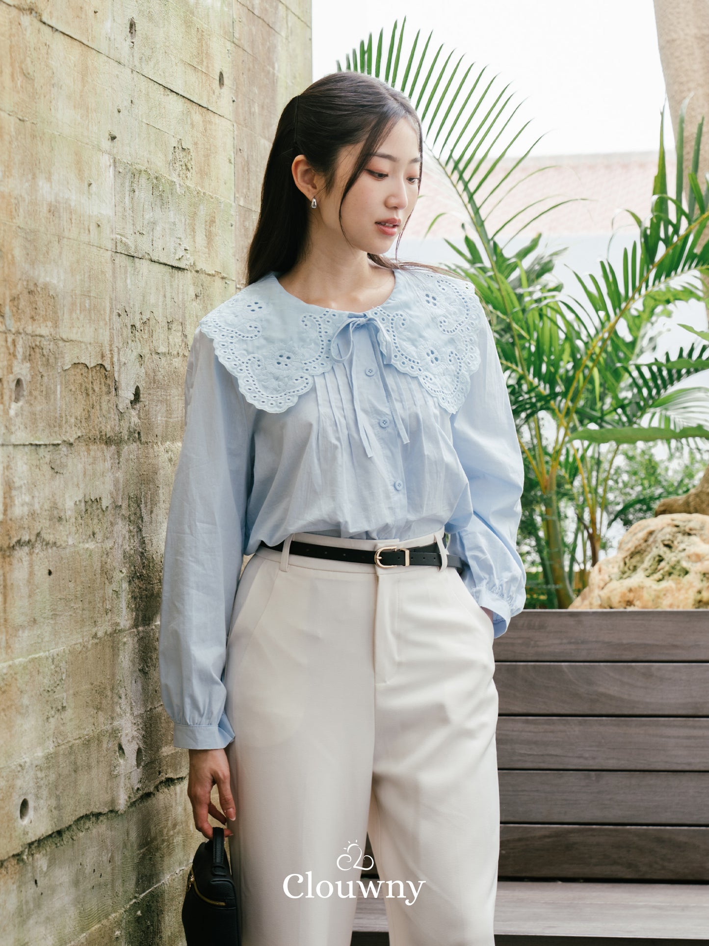 Patsy Lace Button Blouse - Blue