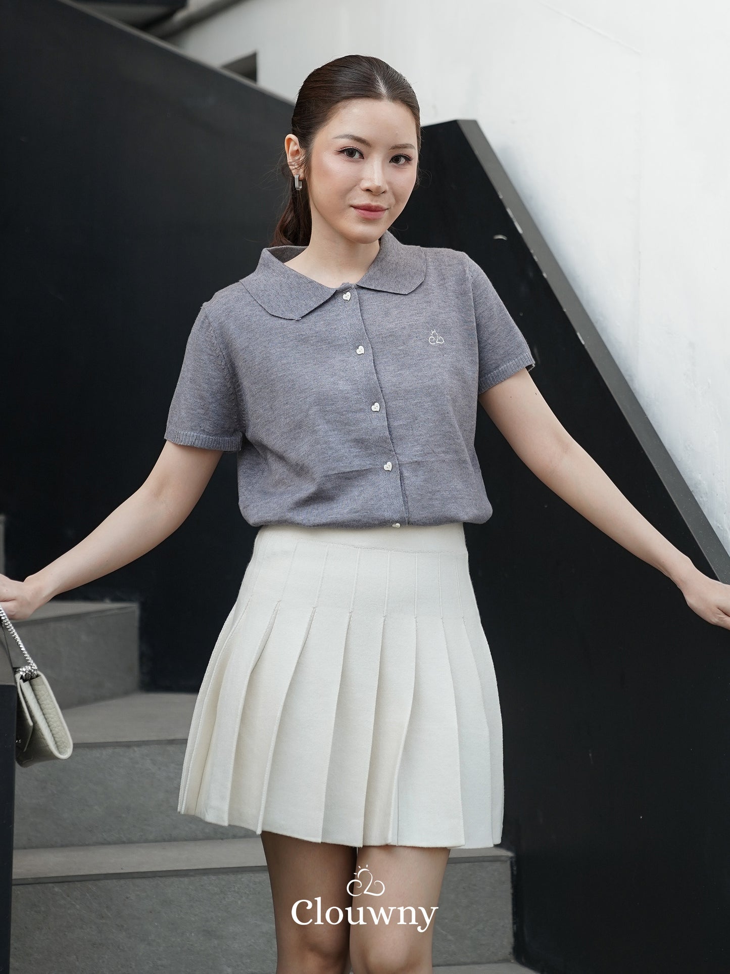 Pleated Knit Skirt - Cream