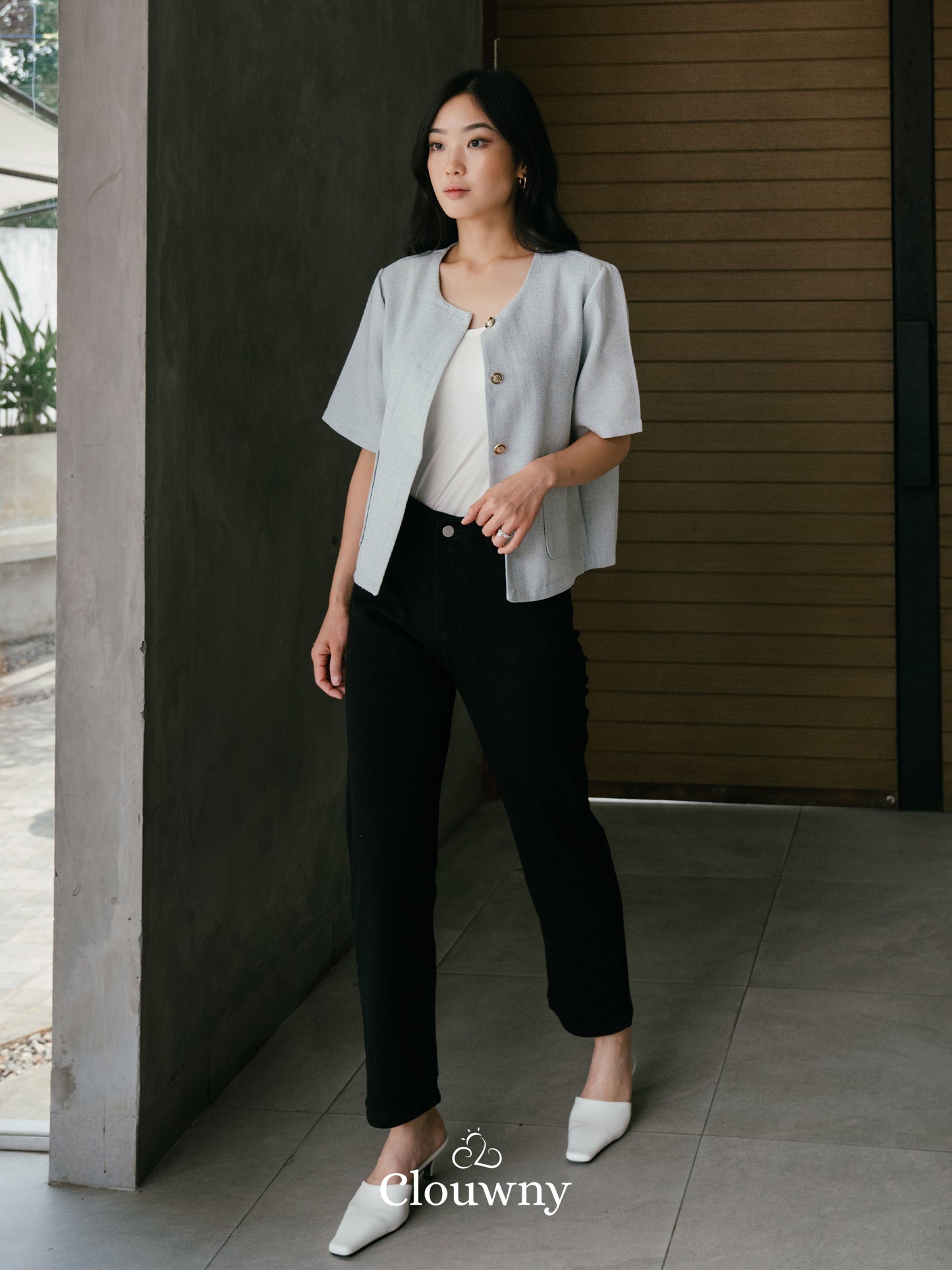 Denver Tweed Blouse Top - Blue