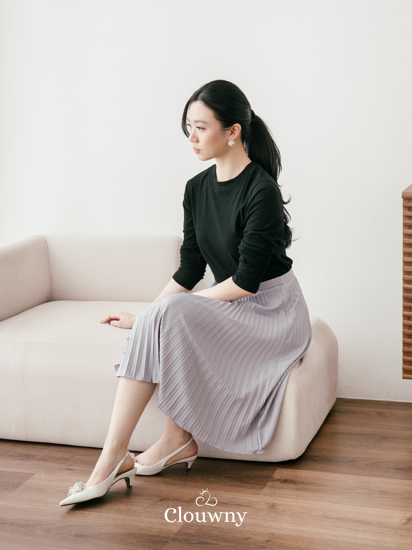 Vamos Midi Pleats Skirt - Light Grey