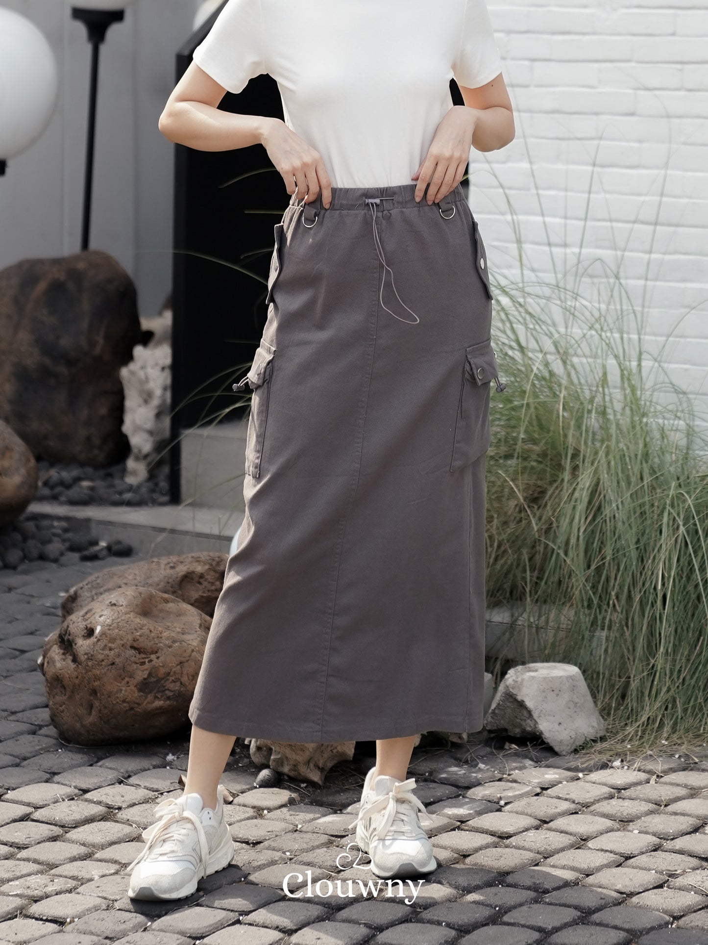 Kaze Cargo Denim Skirt - Grey