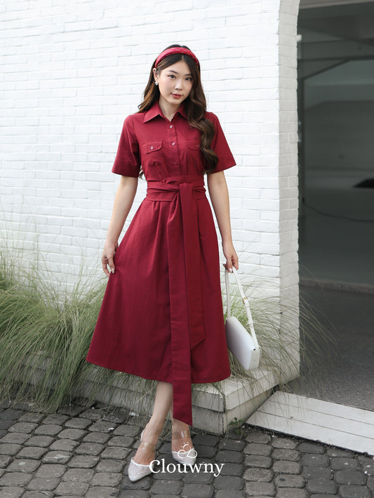Standford Button Dress - Maroon