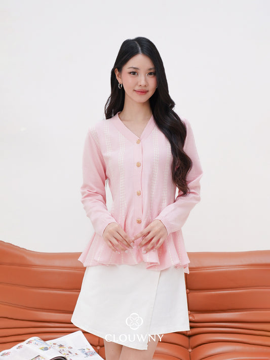 Aysel Peplum Knit Cardigan - Pink