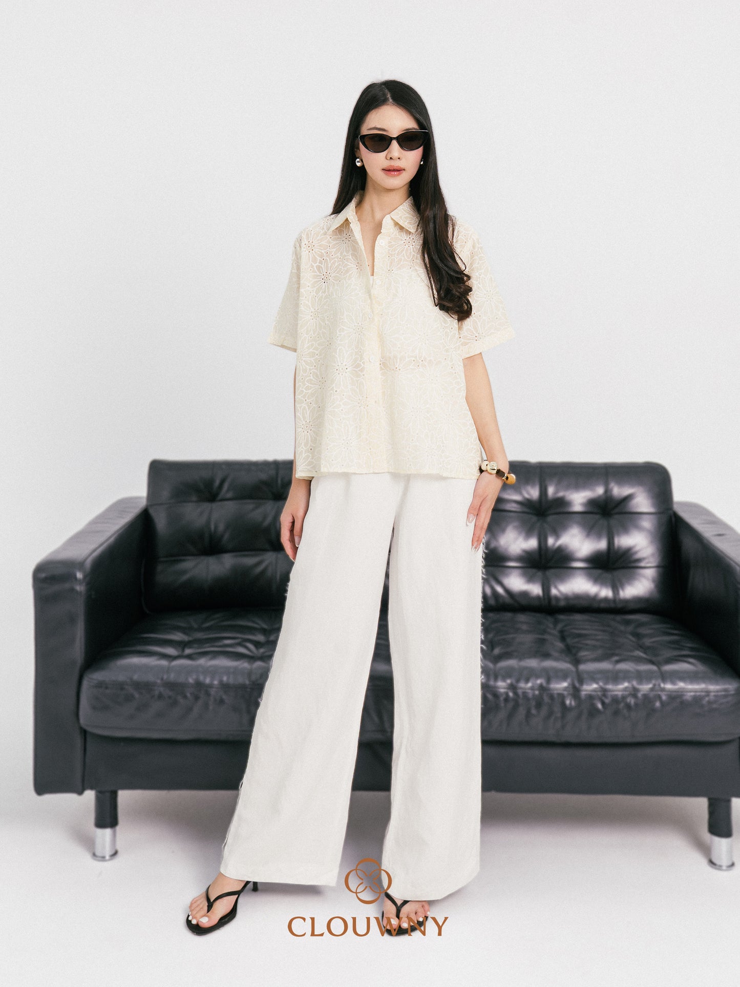 Kornelia Flower Embroidery Shirt - Yellow