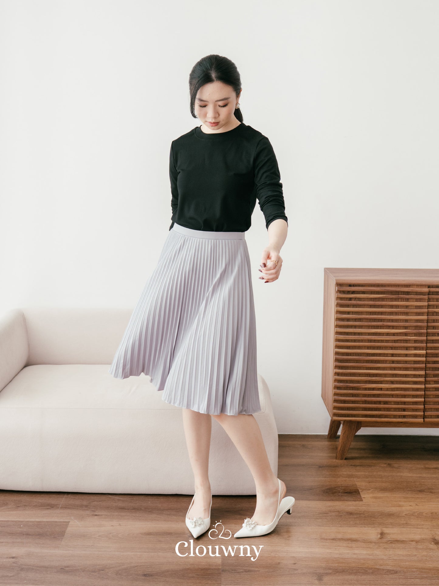 Vamos Midi Pleats Skirt - Light Grey