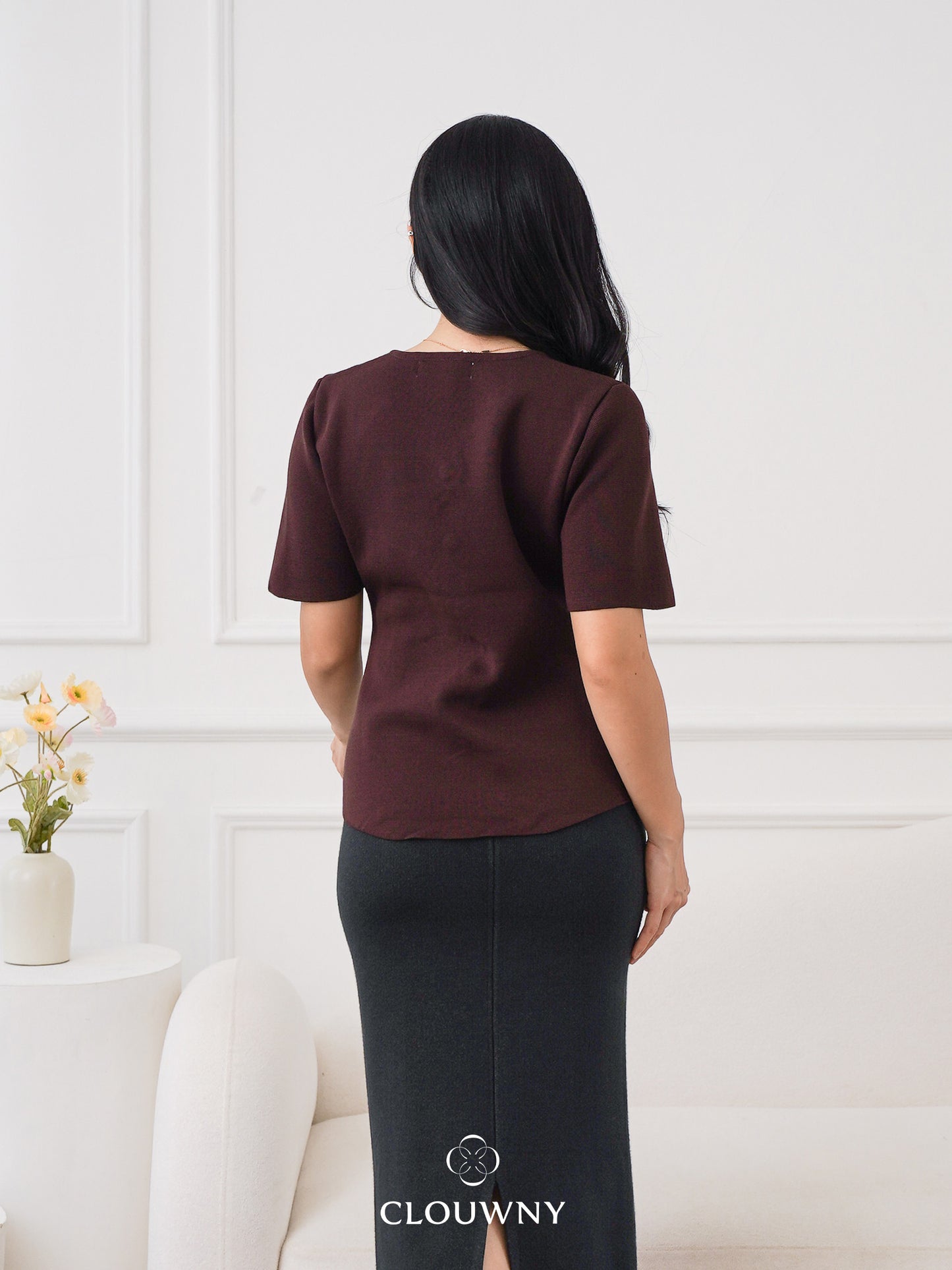 Valencia Peplum Button Top - Coffee