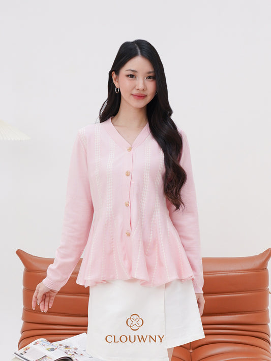 Aysel Peplum Knit Cardigan - Pink