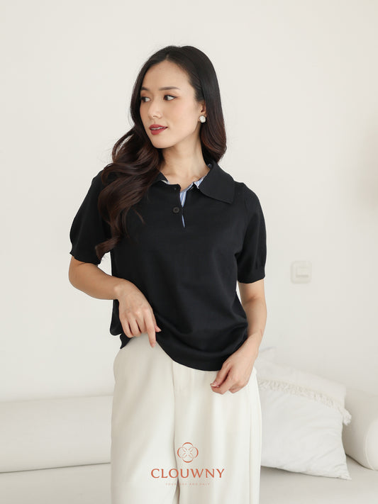 Hervia Double Button Knit Top - Black