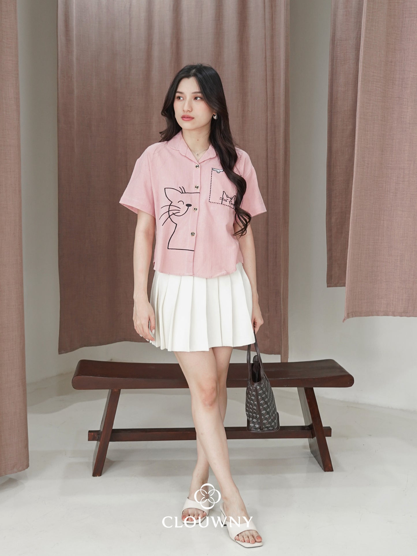 Catty Button Cotton Shirt - Pink