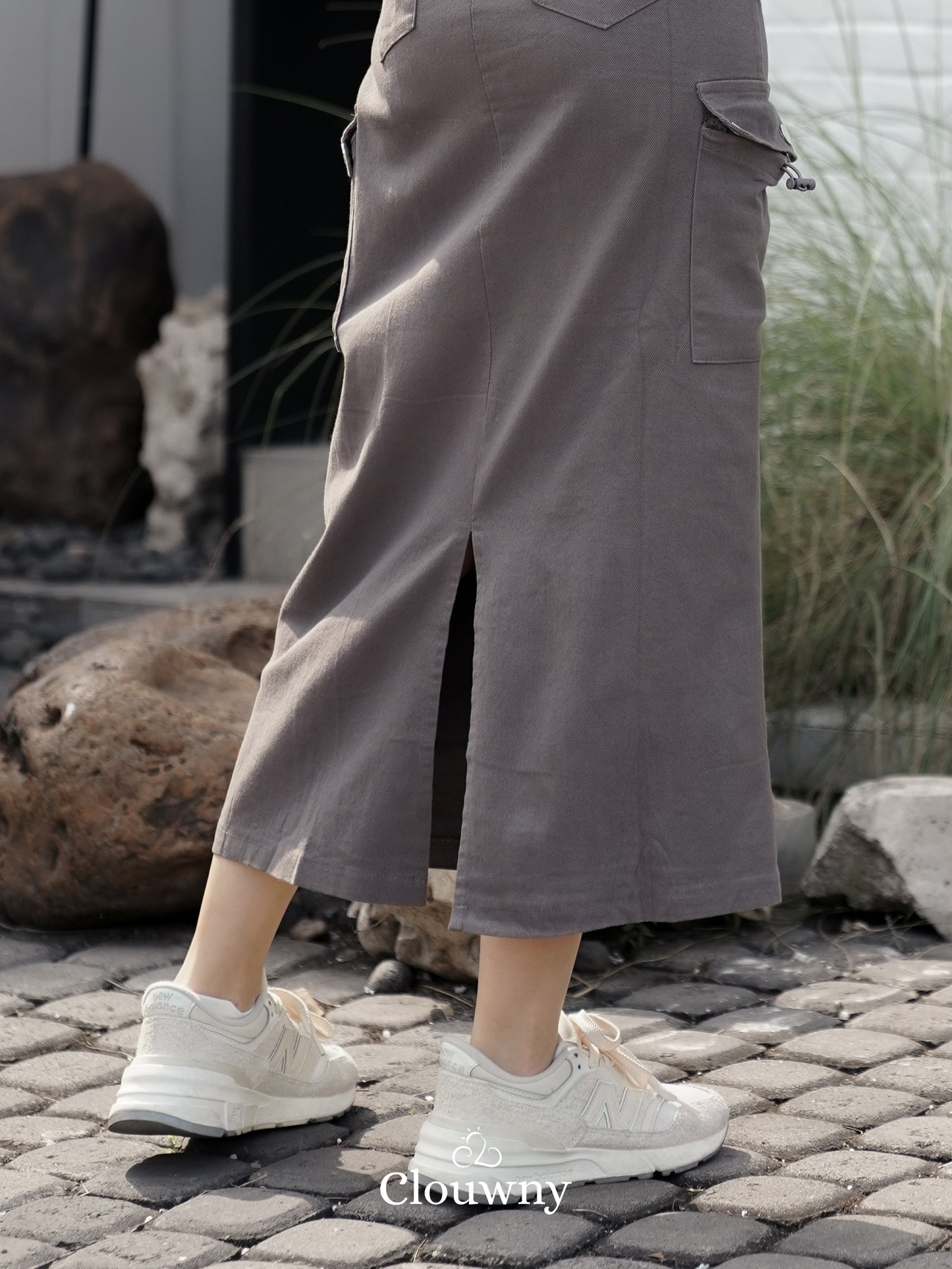 Kaze Cargo Denim Skirt - Grey