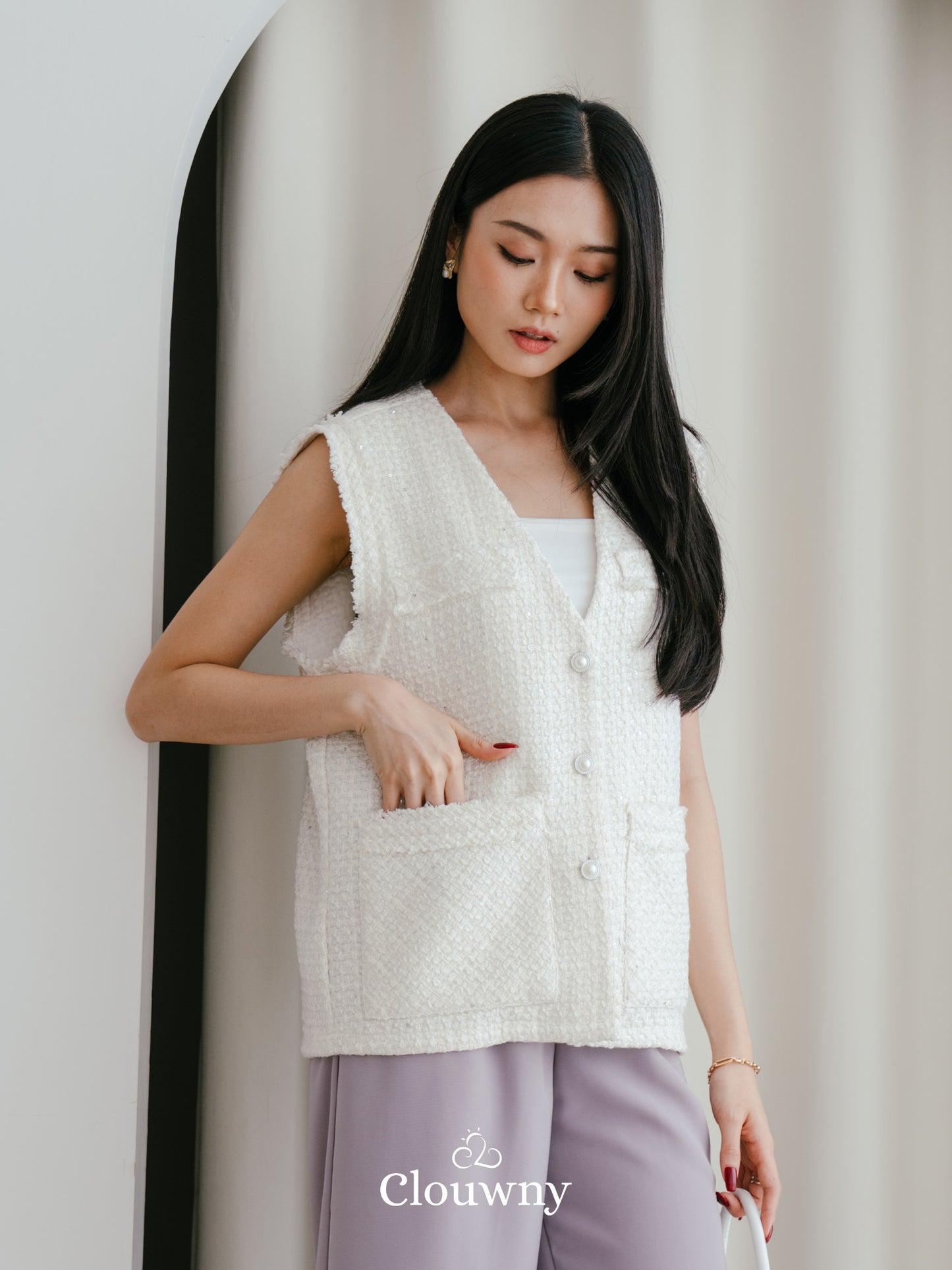 Nada Tweed Vest - White