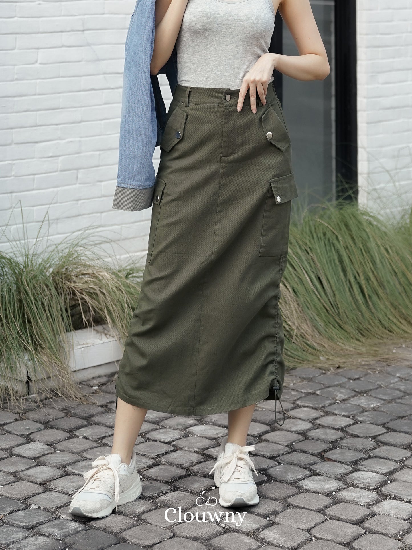 Dex Cargo Denim Skirt - Army