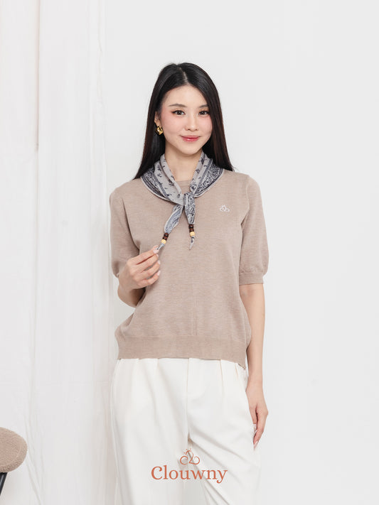 Libra Scarf Knit Top - Khaki