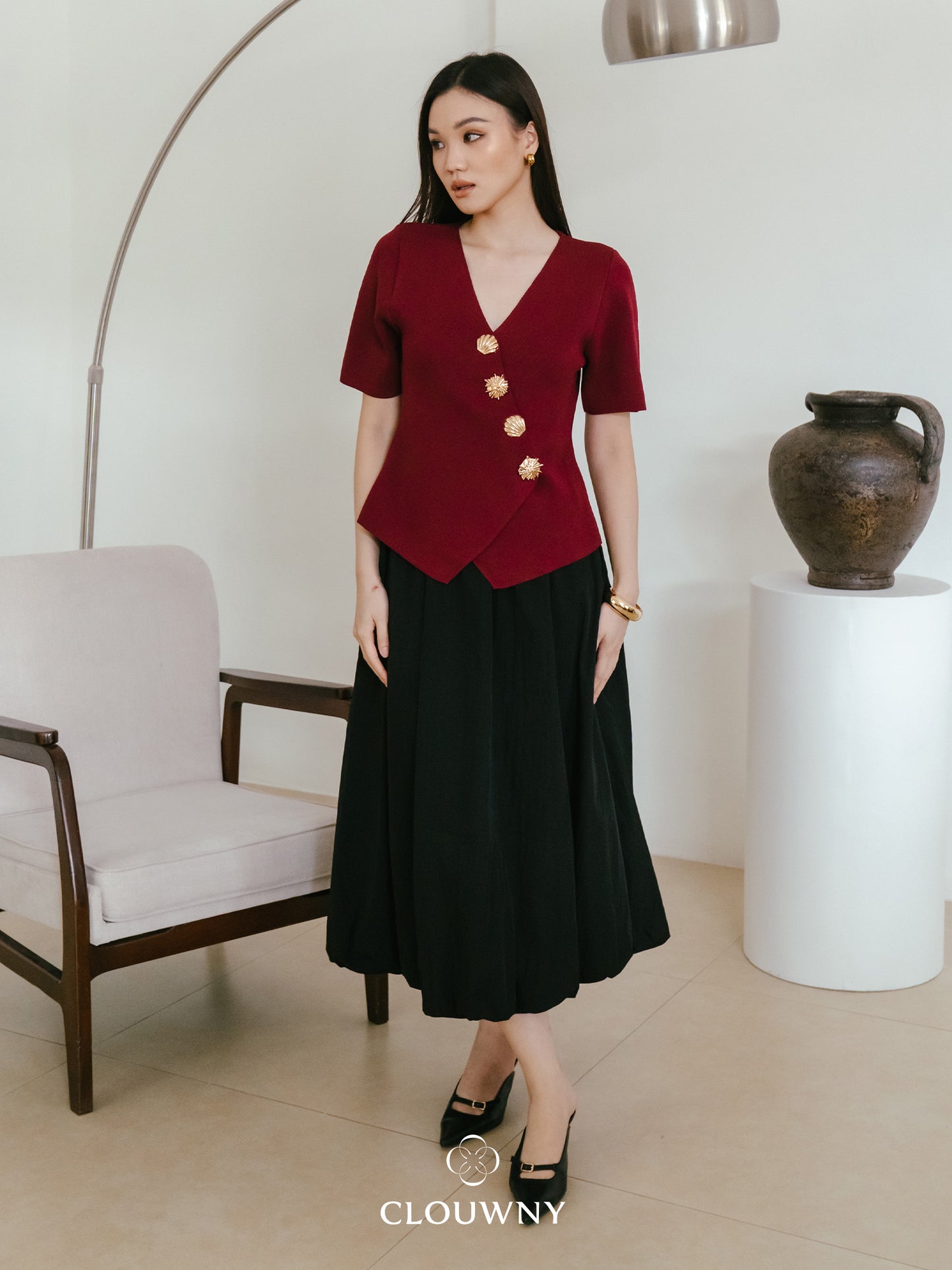 Solea Asymmetric Button Top - Maroon