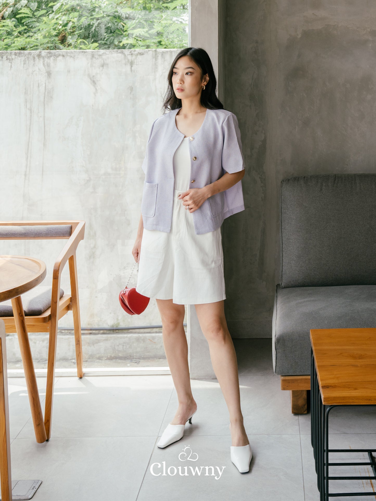 Denver Tweed Blouse Top - Purple