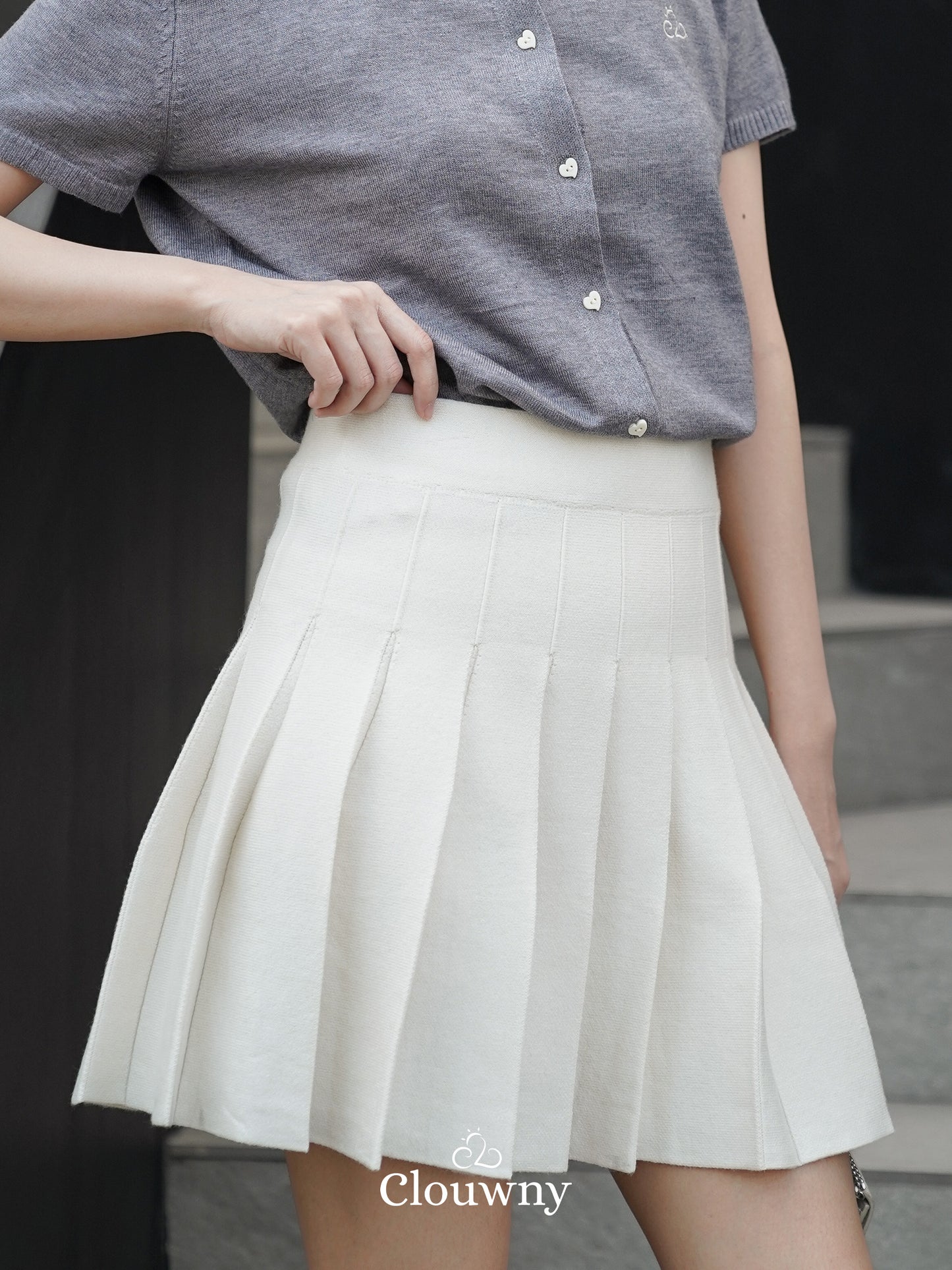 Pleated Knit Skirt - Cream