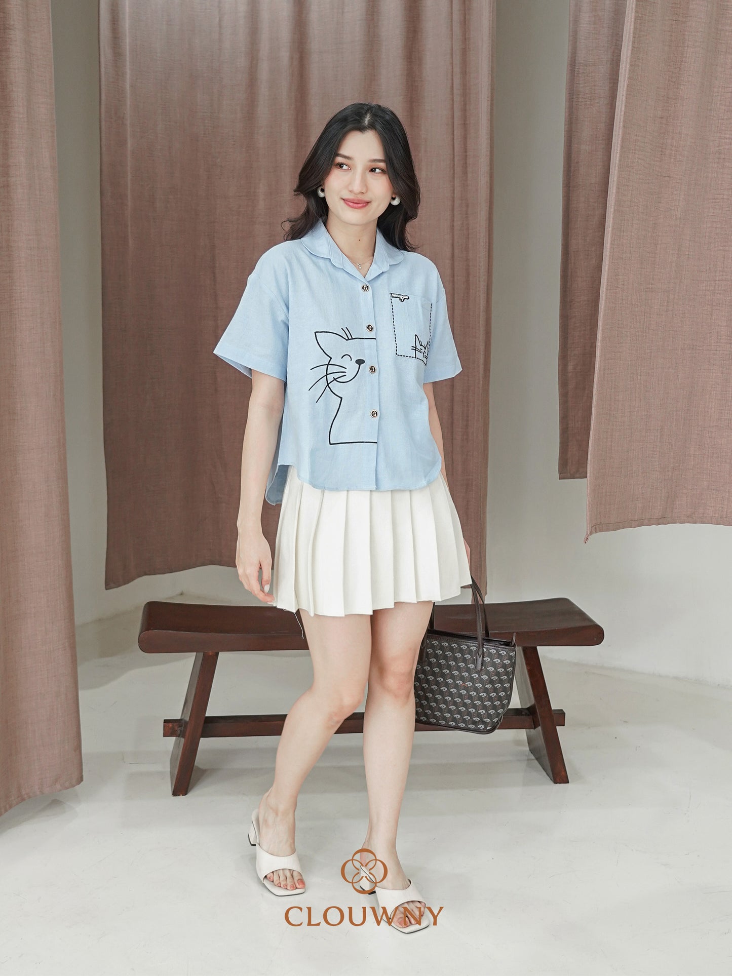 Catty Button Cotton Shirt - Blue