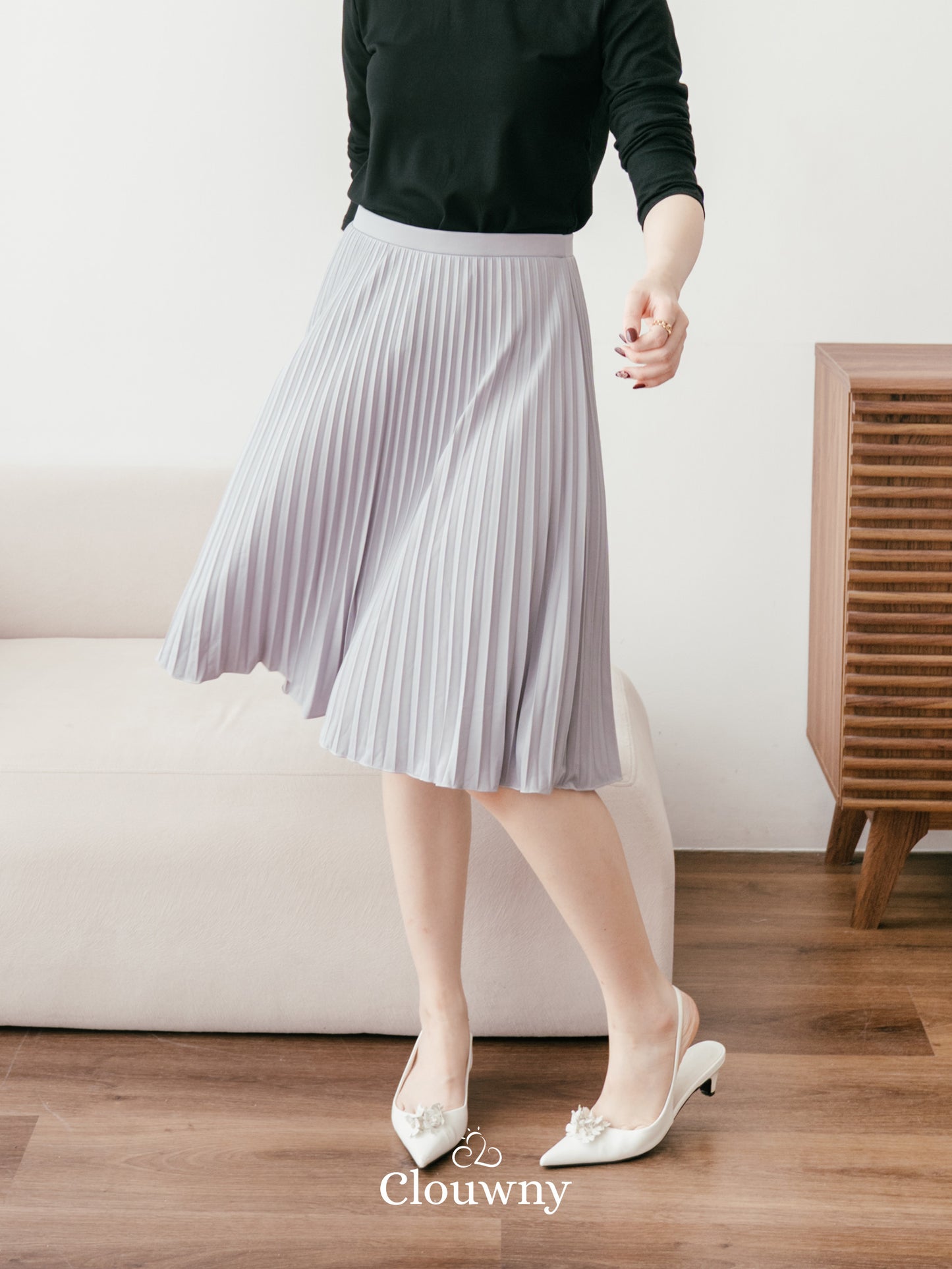 Vamos Midi Pleats Skirt - Light Grey