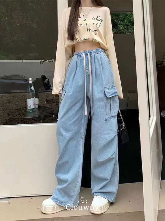 Joy Cargo Denim Pants - Light Blue
