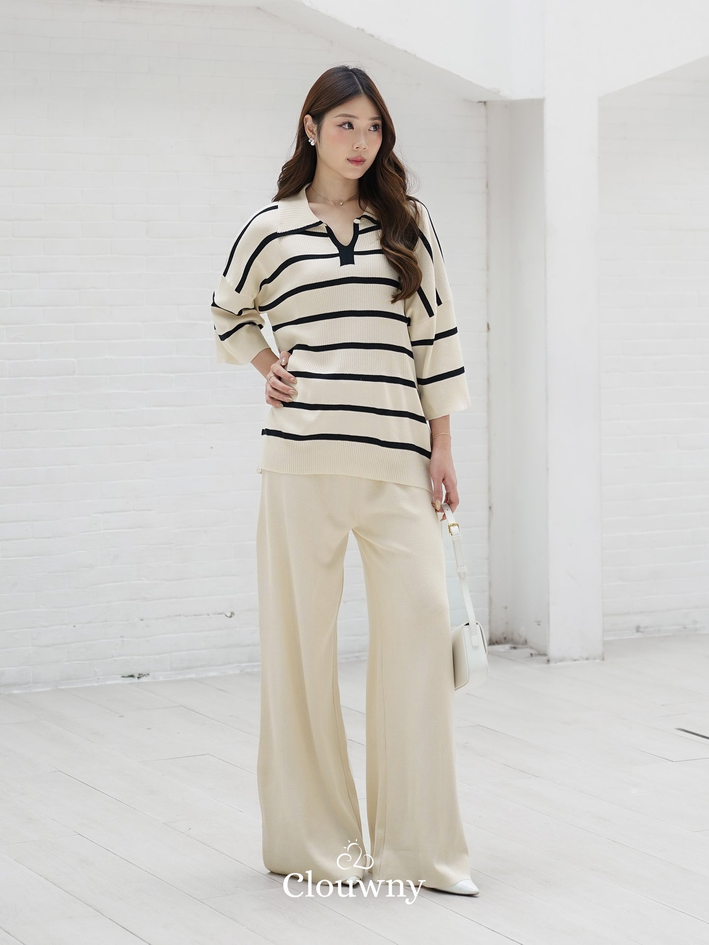 Set Garis Natasya - Krem