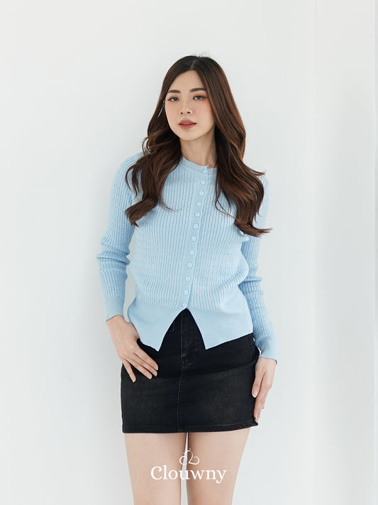 Nesa Button Knit Top - Light Blue