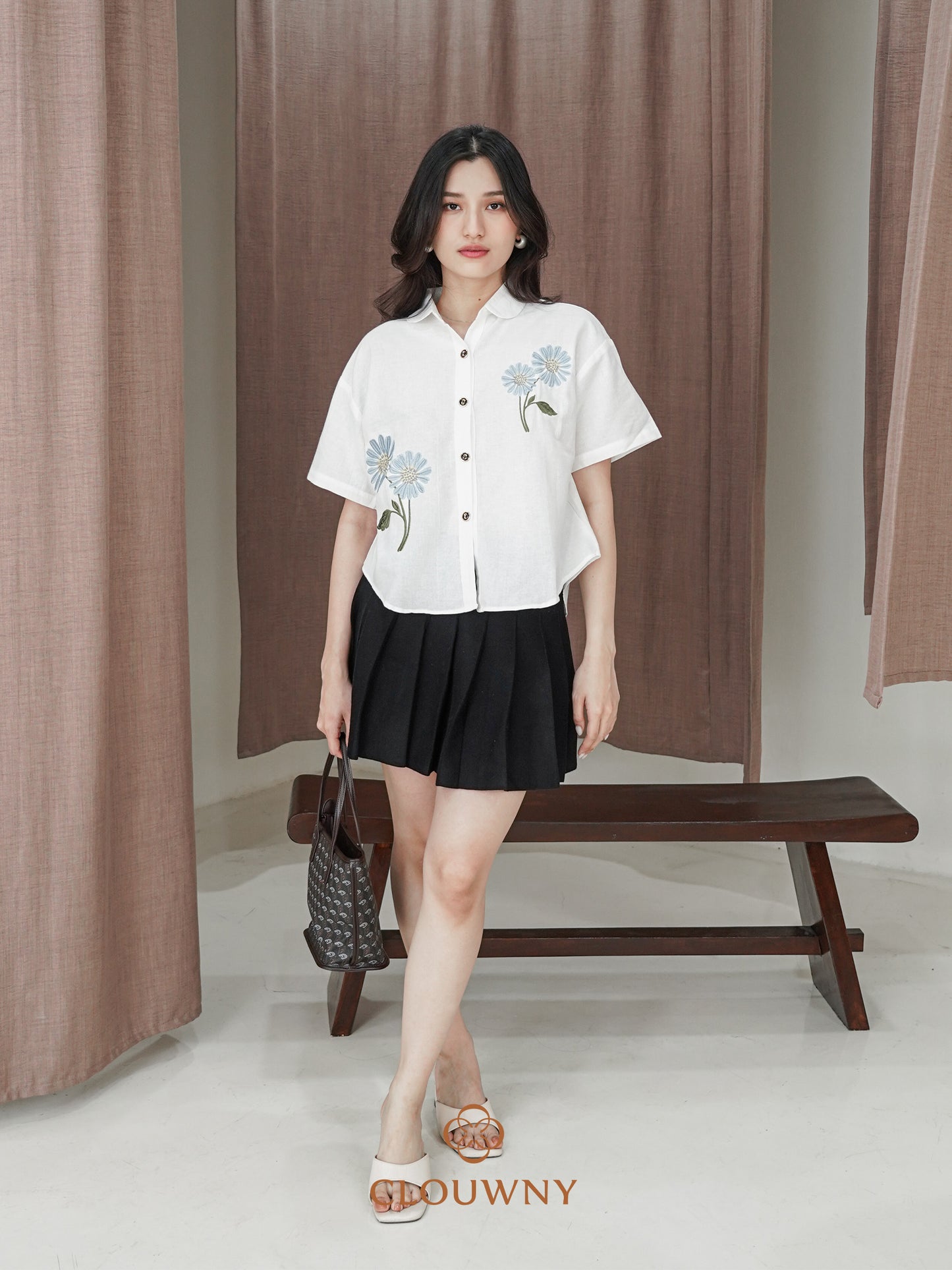 Sheryl Flower Cotton Shirt - White