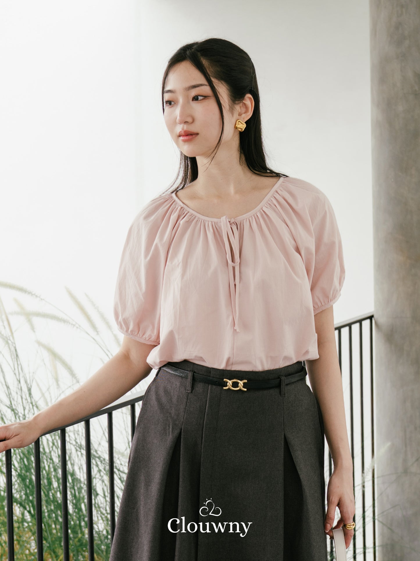 Imo Bow Cotton Blouse - Pink