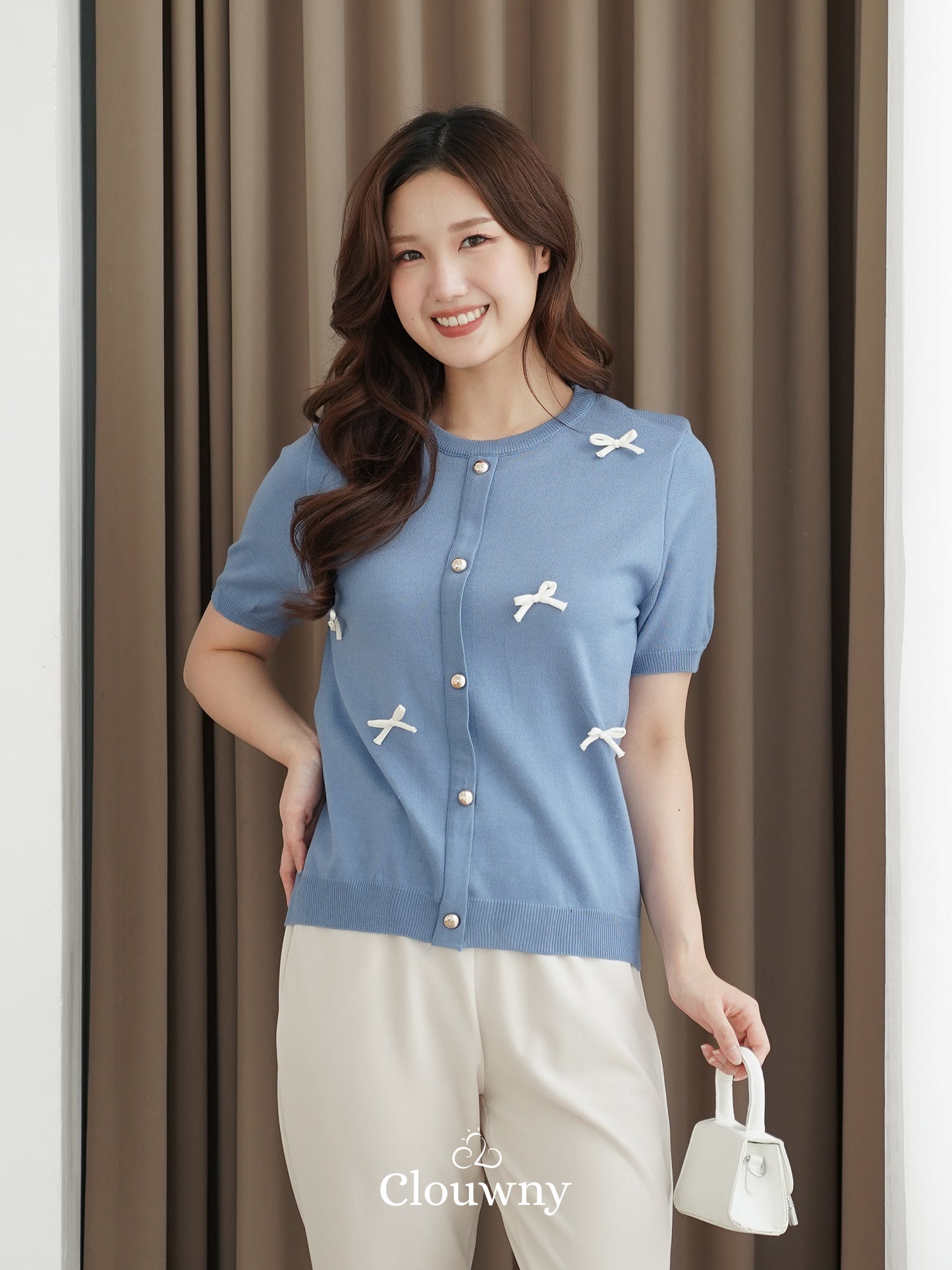 Ferlina Bow Knit Top - Blue