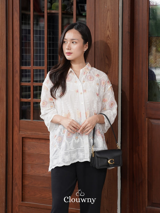Hanni Embroidery Shirt - White