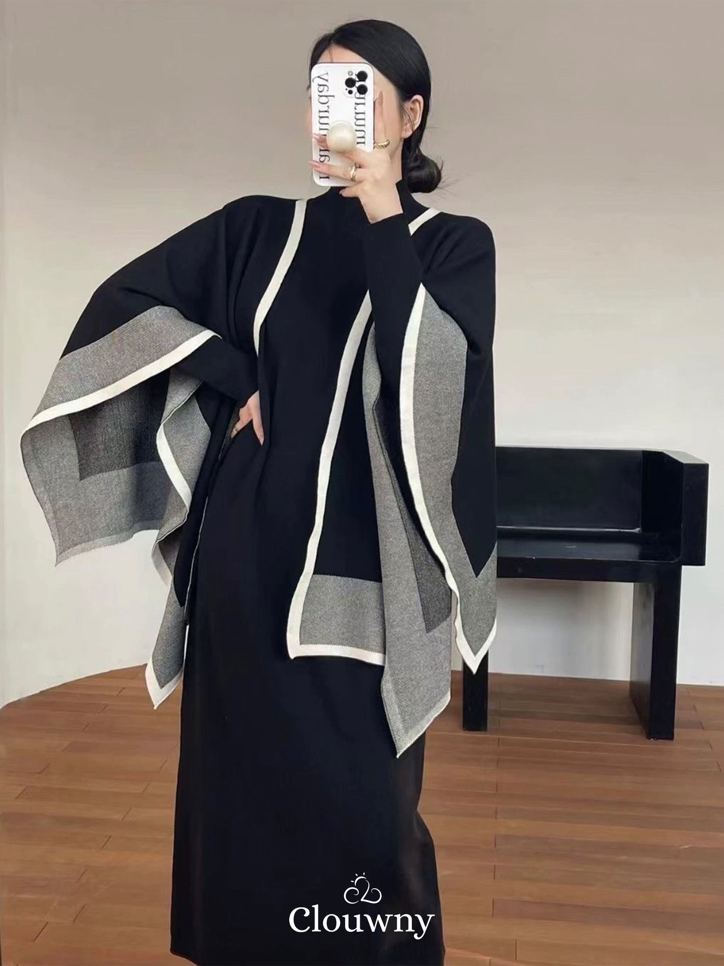 Two Tone Scarf Outer - Black