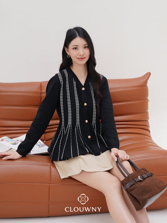 Aysel Peplum Knit Cardigan - Black