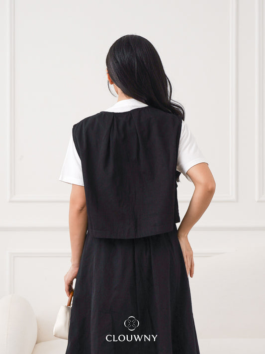 Christa Button Vest - Black