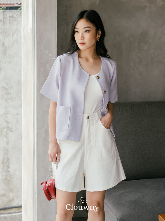 Denver Tweed Blouse Top - Purple