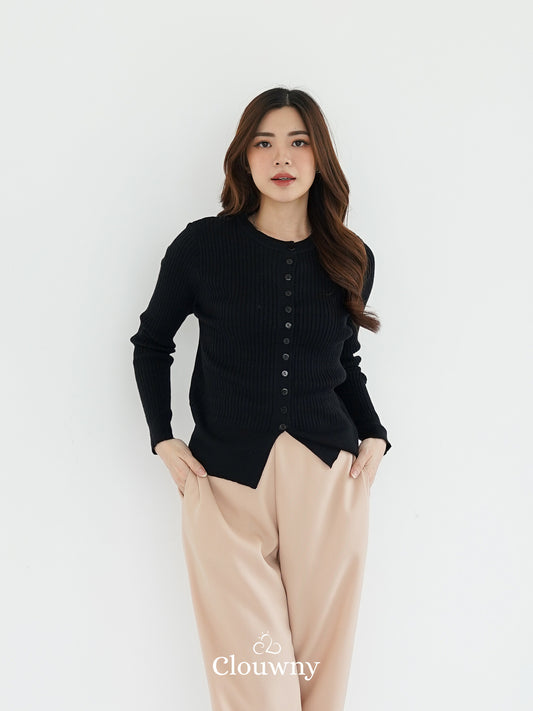Nesa Button Knit Top - Black