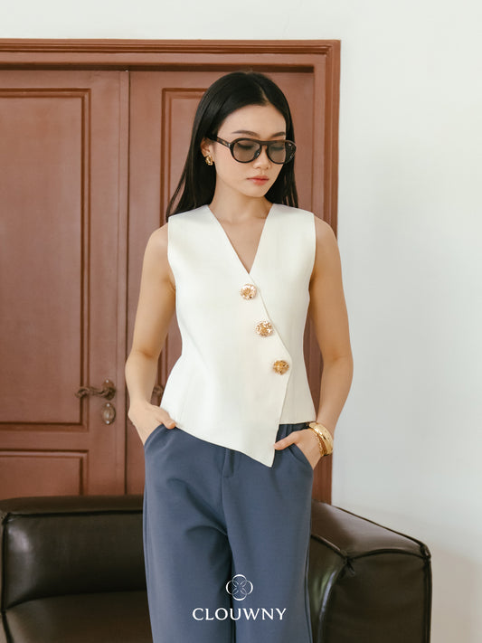 Bianca Asymmetric Vest - Cream