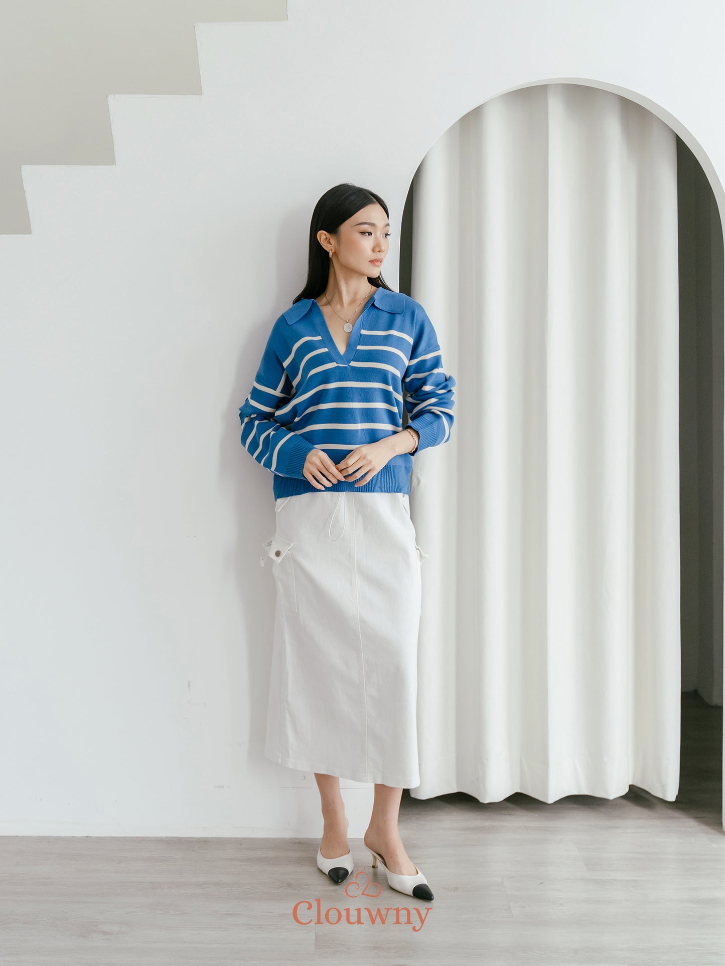 Hae In Stripes Knit Top - Blue