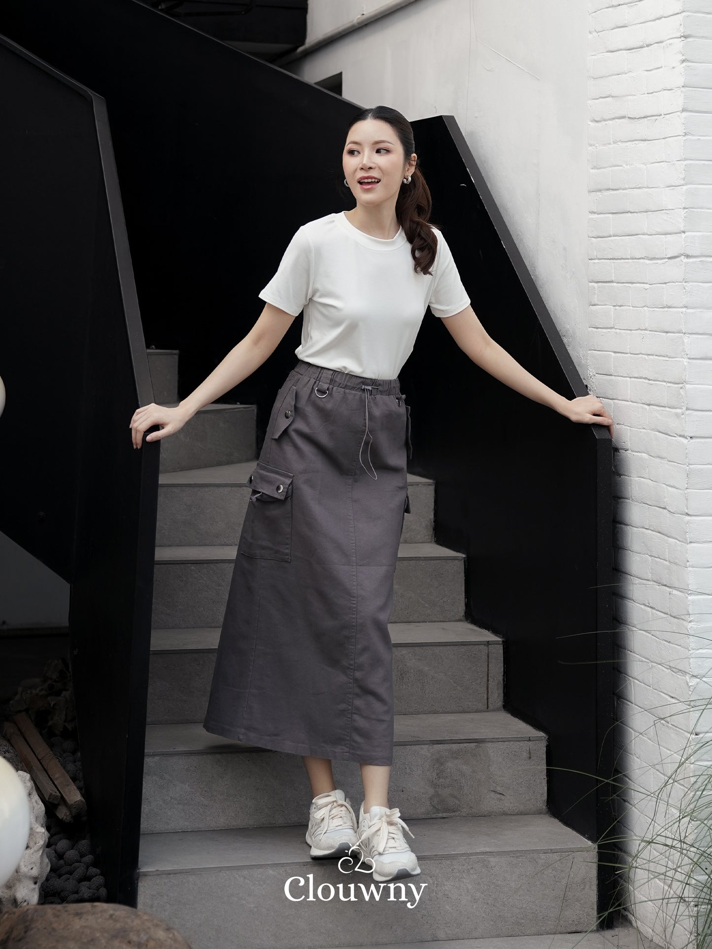 Kaze Cargo Denim Skirt - Grey