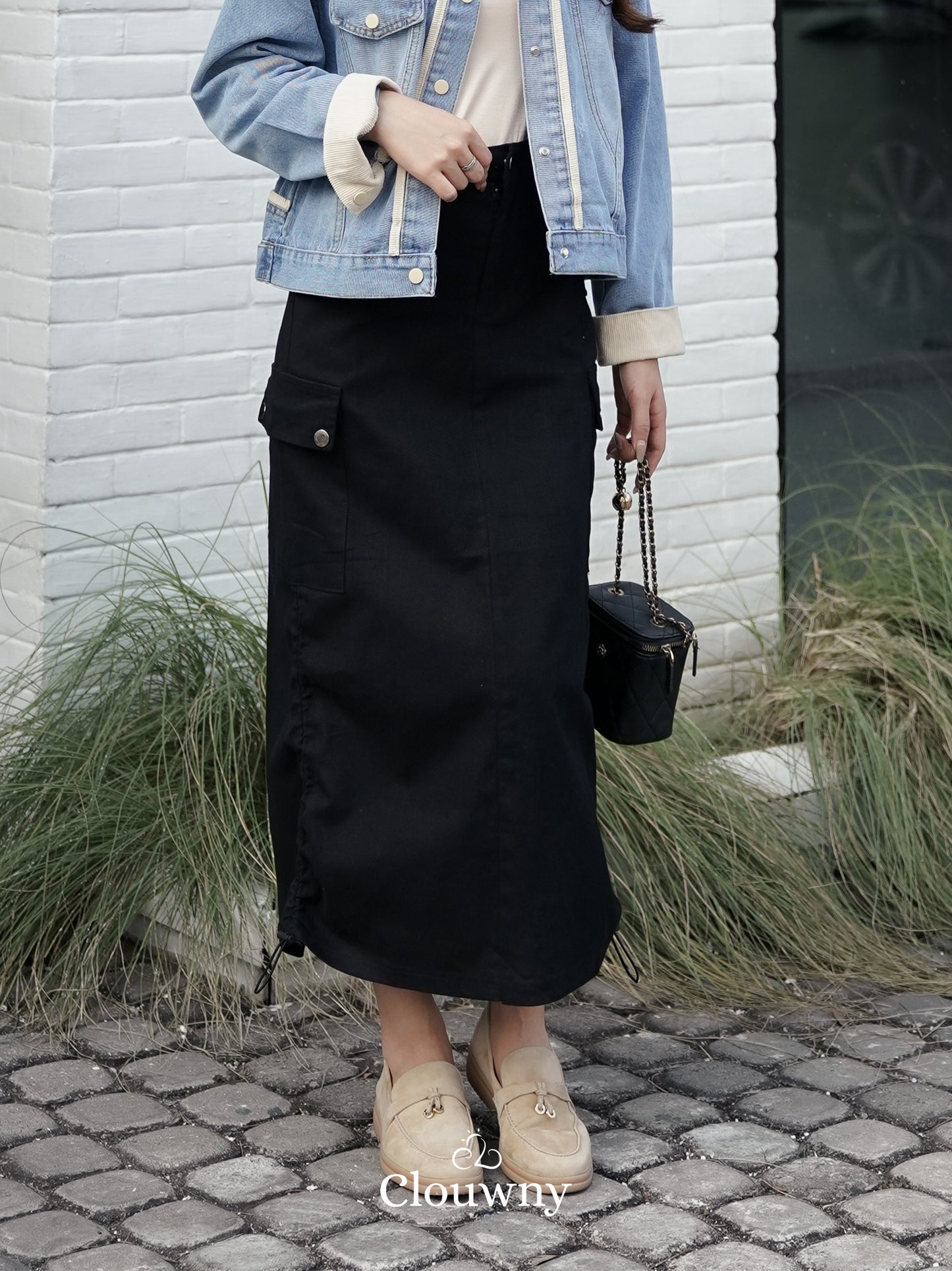 Dex Cargo Denim Skirt - Black