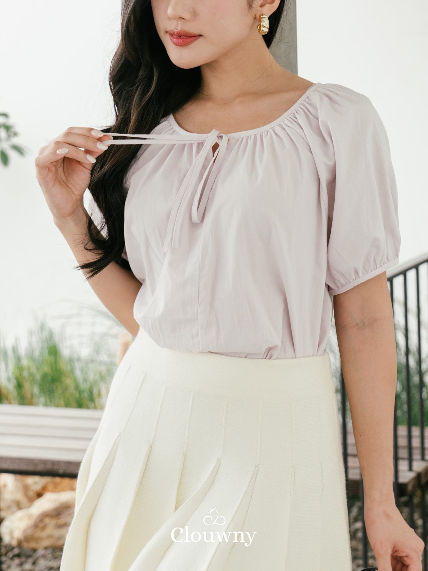 Imo Bow Cotton Blouse - Lilac
