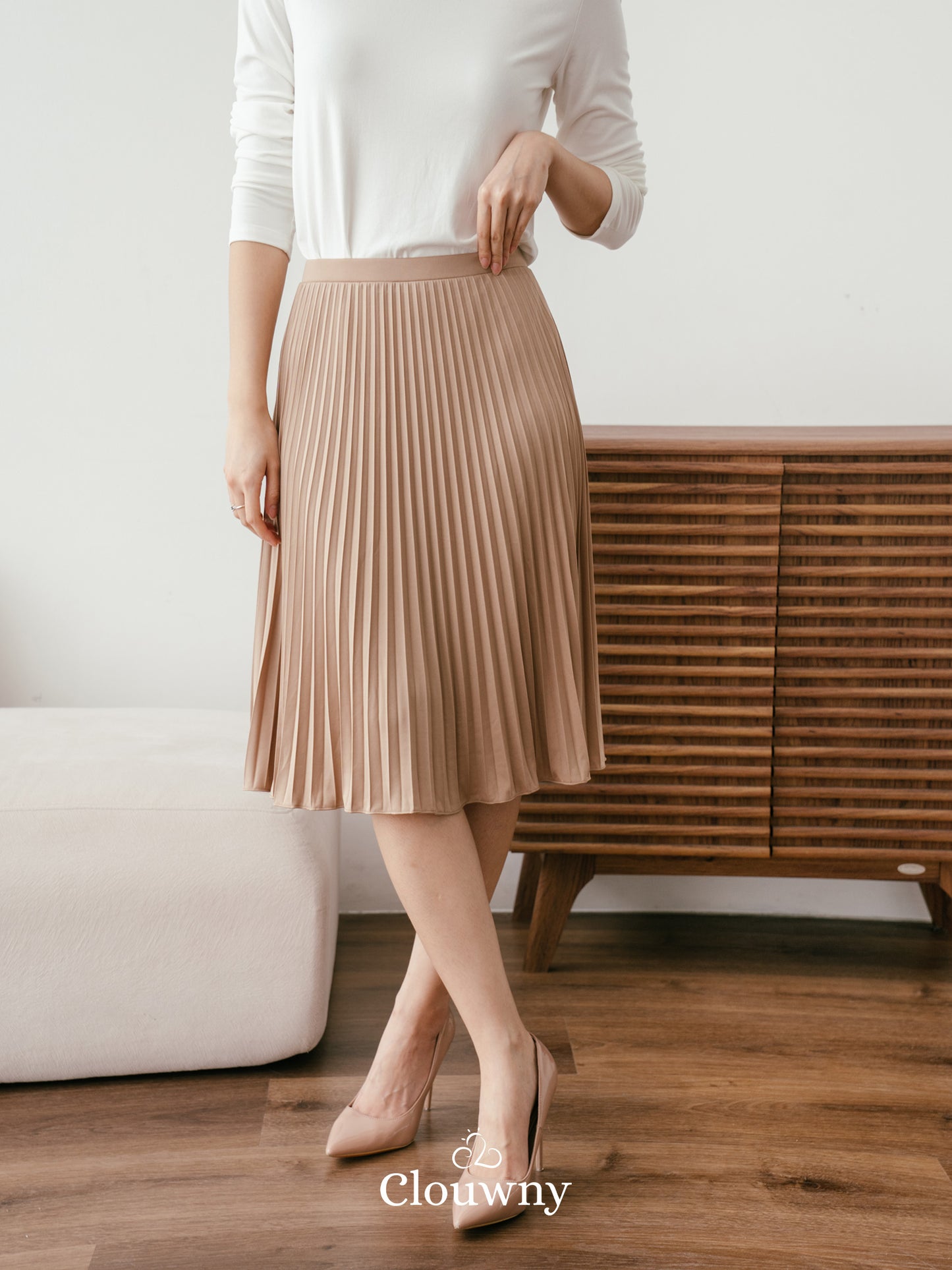 Vamos Midi Pleats Skirt - Cream