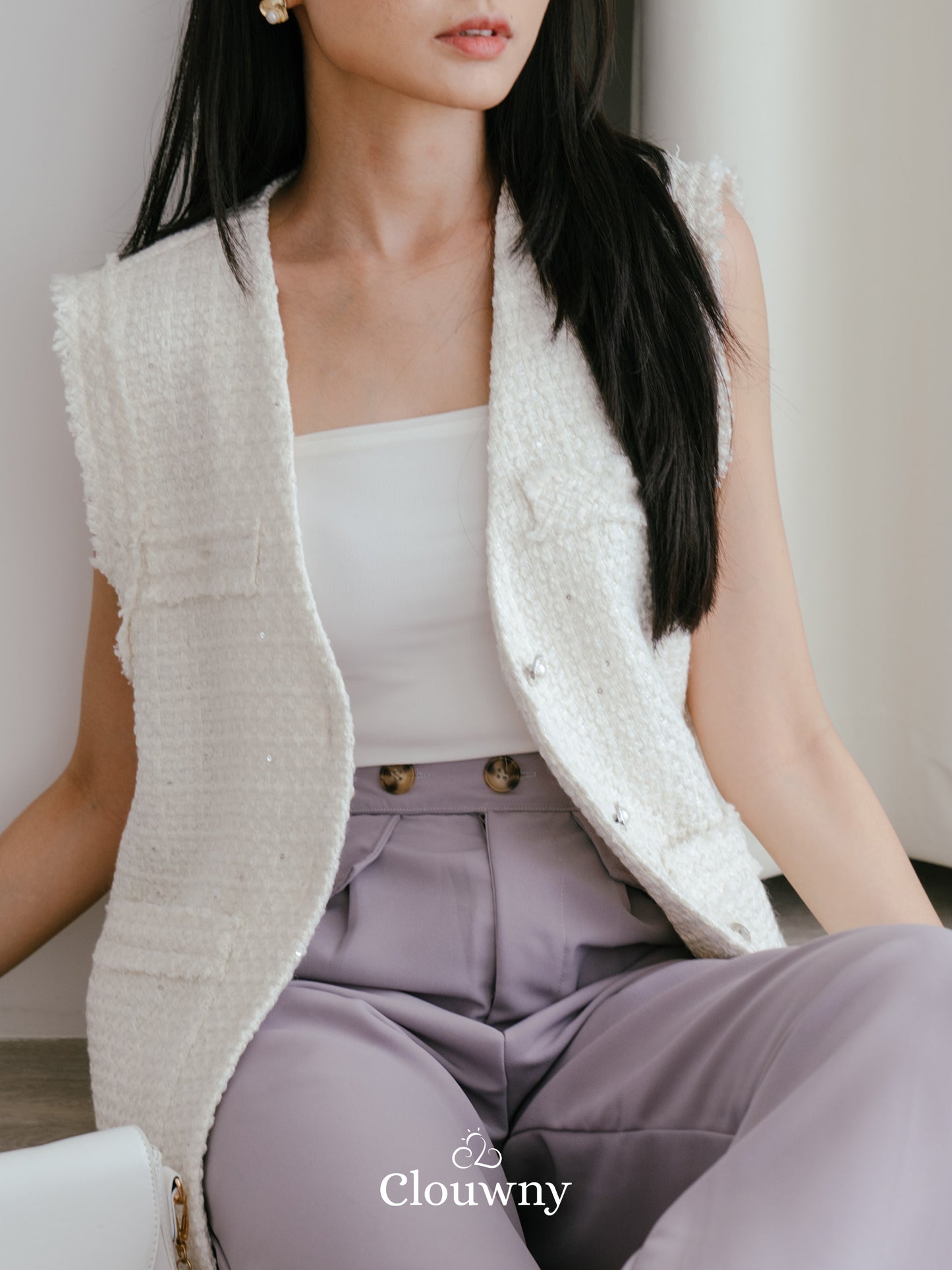 Nada Tweed Vest - White