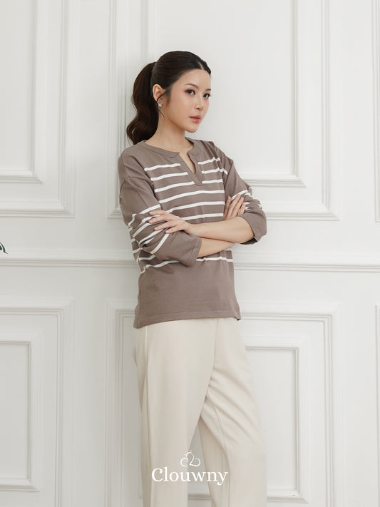 Amila Stripes Knit Top - Beige