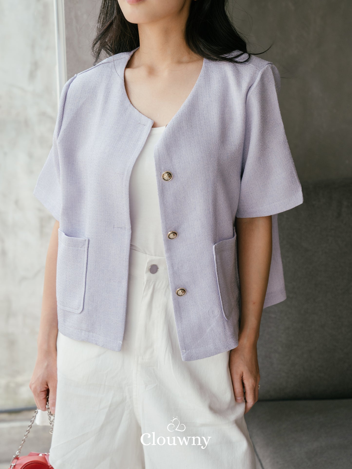 Denver Tweed Blouse Top - Purple