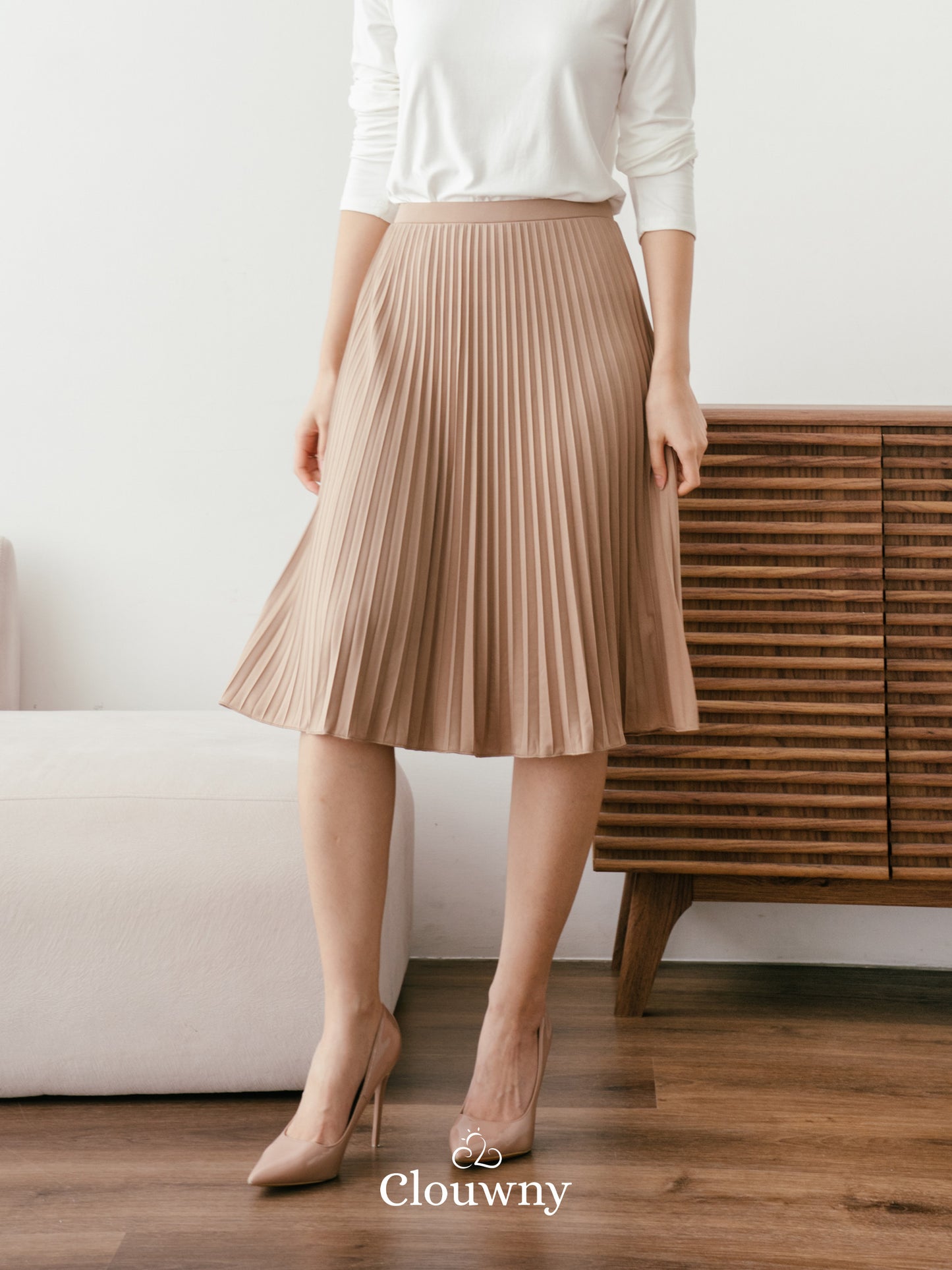 Vamos Midi Pleats Skirt - Cream