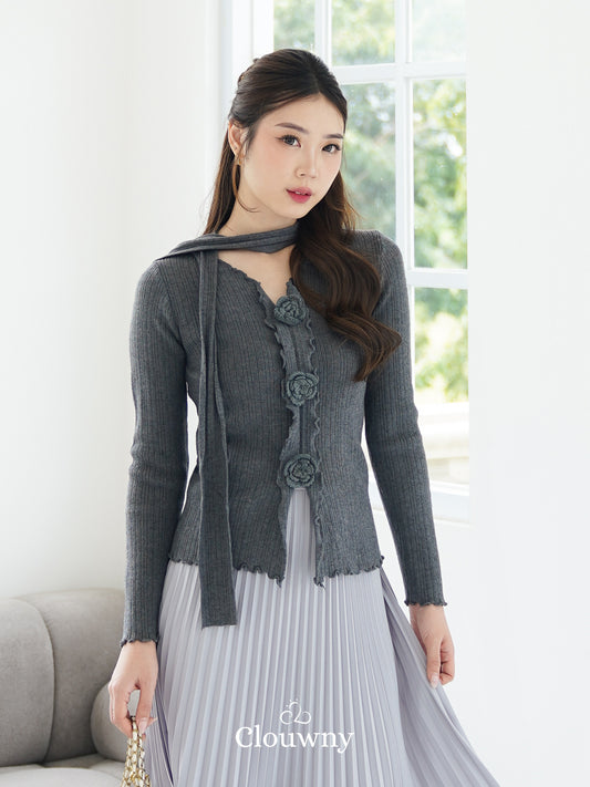 Marley Flower Knit Top - Grey