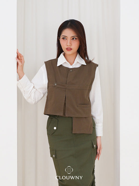Christa Button Vest - Army