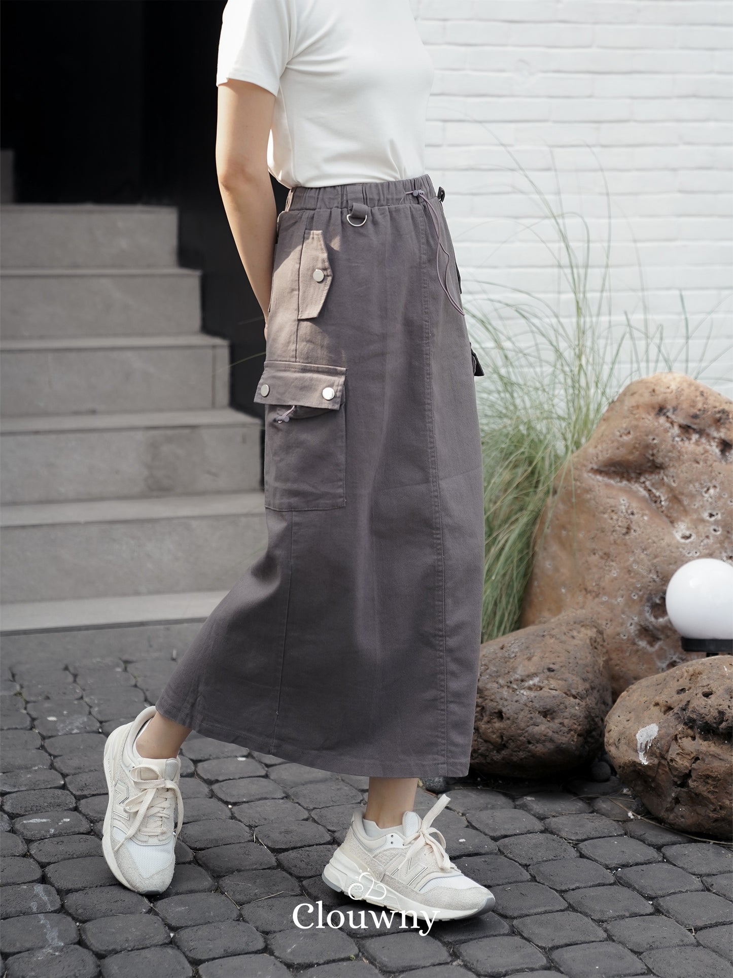 Kaze Cargo Denim Skirt - Grey