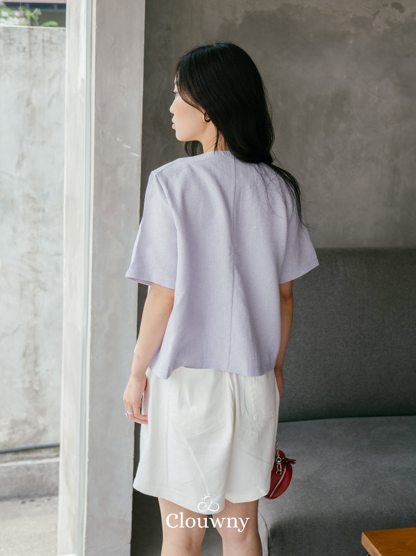 Denver Tweed Blouse Top - Purple