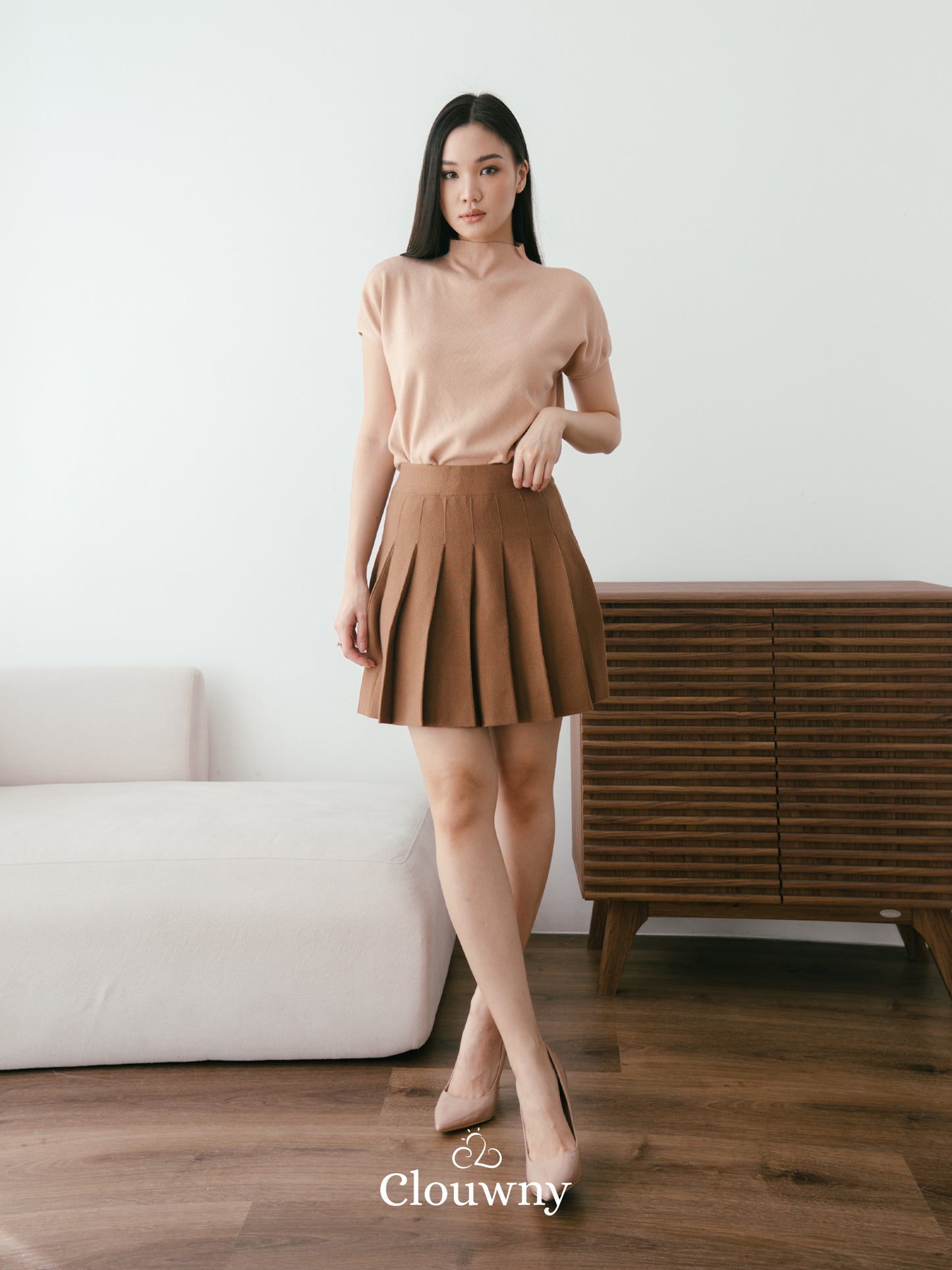 Pleated Knit Skirt - Mocca
