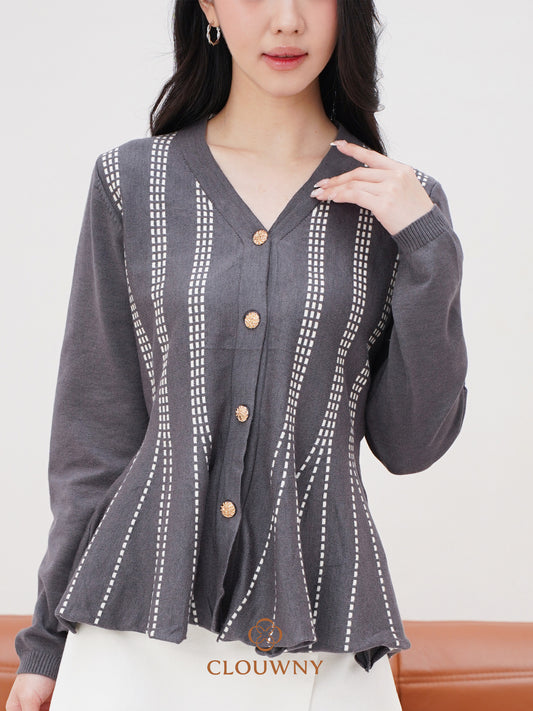 Aysel Peplum Knit Cardigan - Grey